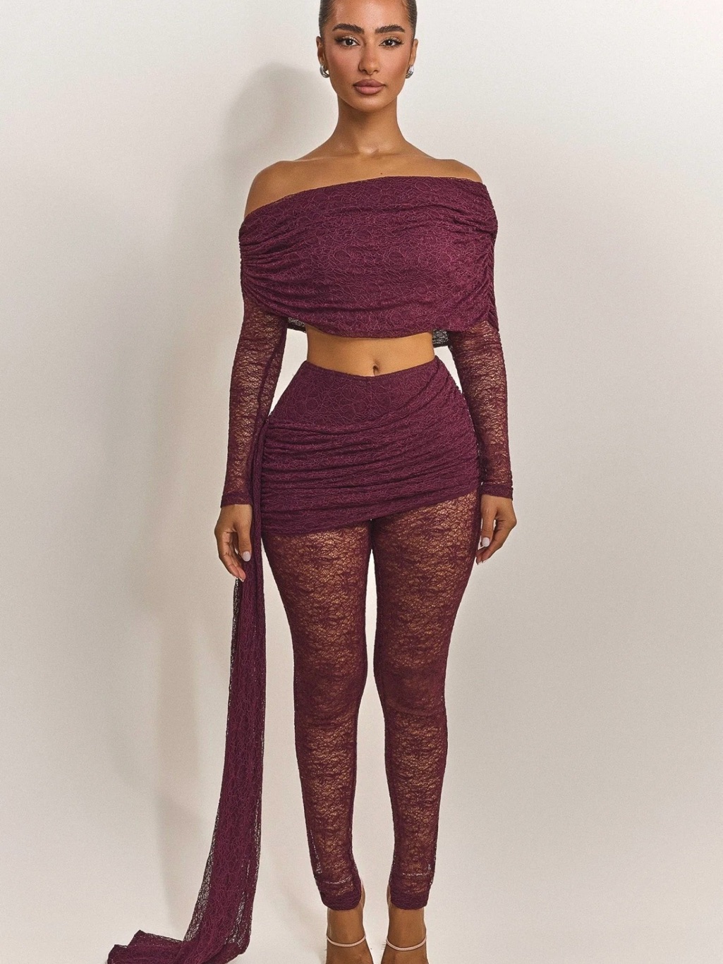 Off-Shoulder Two-Piece Zola Set In Wine- Uk 10 — image 2 of 5